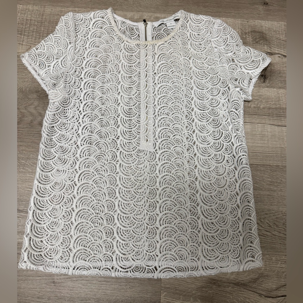 Diane Von Furstenberg Dvf White Melissa Guipurelace Short Sleeve Top